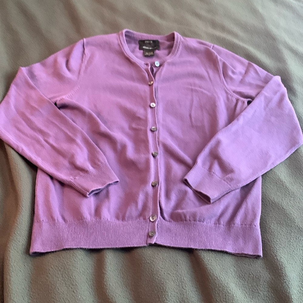 Eddie Bauer purple long sleeve, button up sweater. Stretch. Size medium